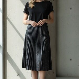 DKNY Metallic Pleated Midi Skirt XL | 32” Length | Chic Holiday Party Glam